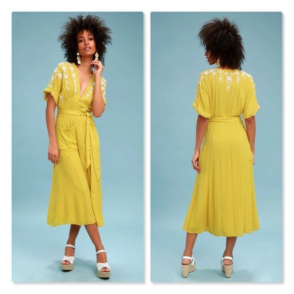 Free People Love to Love You Embroidered Button-Up Midi Dress size XS - Picture 1 of 13